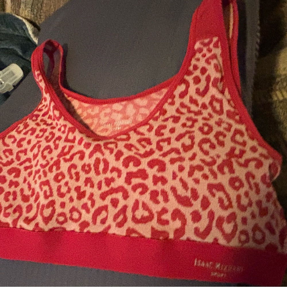 Sports bra lot of 2, coral and cheetah, cotton, comfy small, pads removable